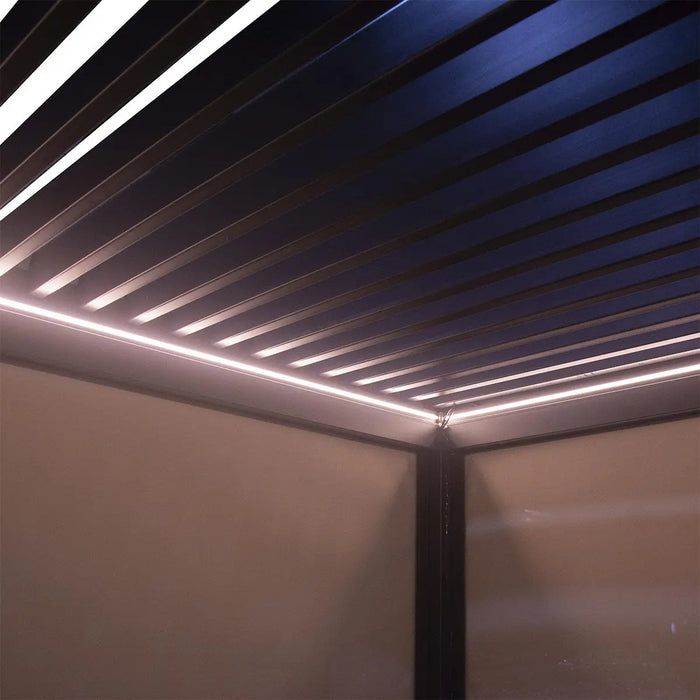 10′ × 10′ (3 × 3 m) Aluminum Louver Roof Slatted Pergola with Motorized Retractable Side Screens, TMG-LPG11-PRO TMG Industrial