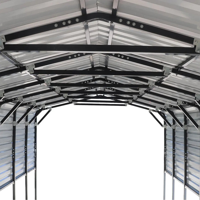 TMG-MSB1230 12' x 30' Metal Shed Boat Shelter with 12.5' peak height and 10.5' sidewall height, galvanized steel frame and metal roof panels