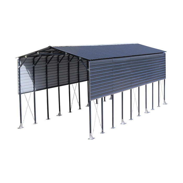 TMG-MSB1230 12' x 30' Metal Shed Boat Shelter with 12.5' peak height and 10.5' sidewall height, galvanized steel frame and metal roof panels