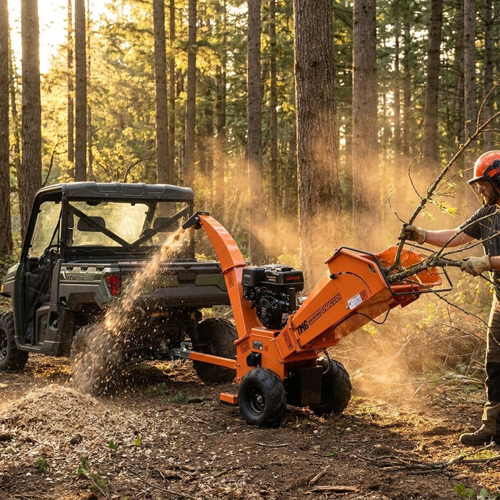 120 mm Wood Chipper with 14 HP Gas Engine, Electric Start, 50 mm Hitch Tow-Behind, TMG-GWC20L TMG Industrial CA