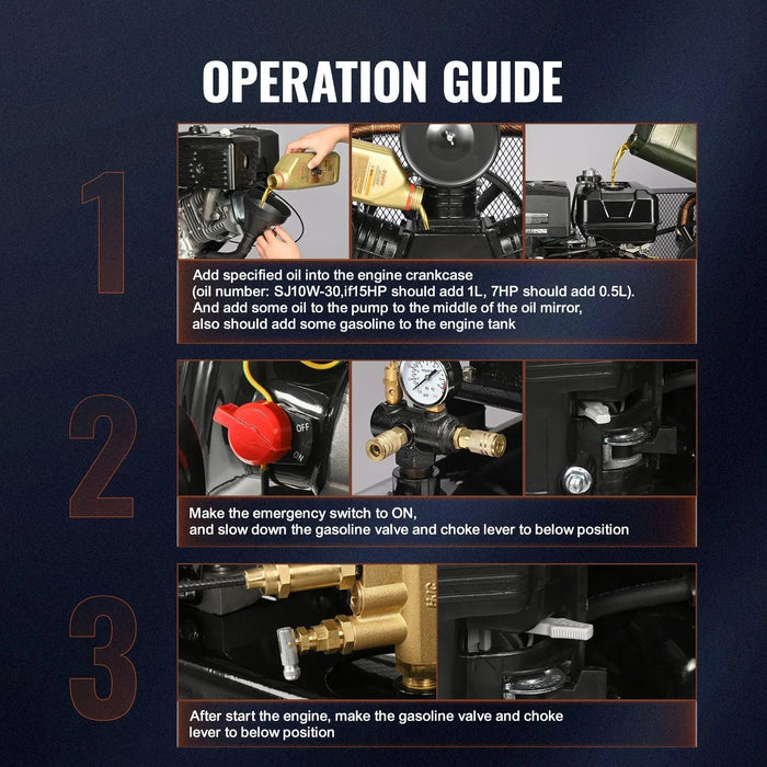 15 hv:n kaasukäyttöinen ilmakompressori, 30 gallonan säiliö, tehokas ja kannettava muotoilu, DOBA-AC30G 