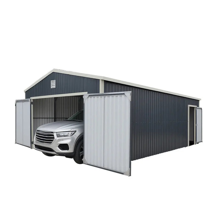 5 m × 7 m (16' × 24') Metal Garage Shed with Swing Front & Side Doors, 3.2 m (10'6") Peak Height, TMG-MS1624A TMG Industrial CA