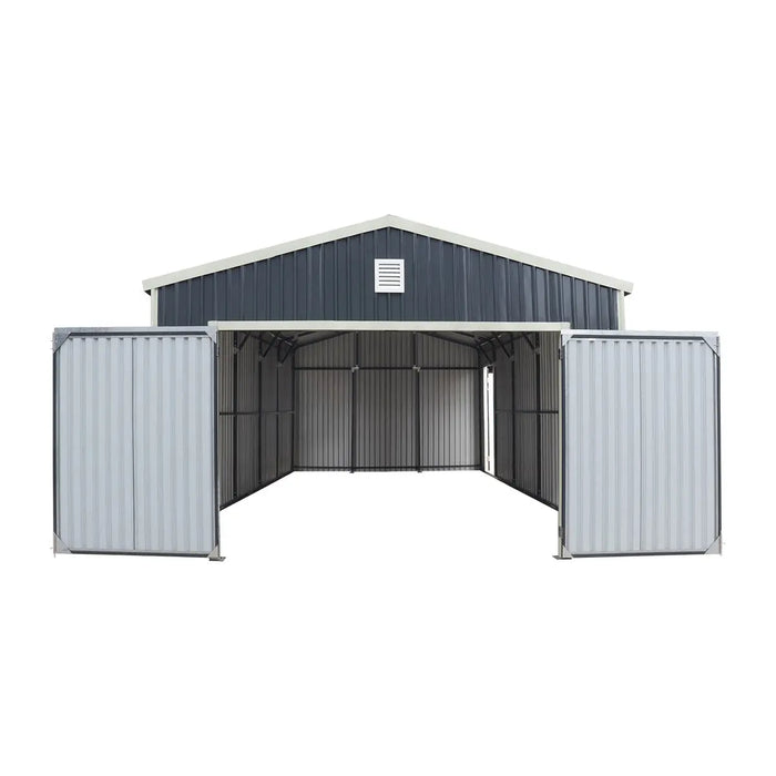 5 m × 7 m (16' × 24') Metal Garage Shed with Swing Front & Side Doors, 3.2 m (10'6") Peak Height, TMG-MS1624A TMG Industrial CA