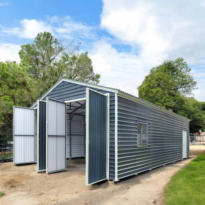 20' x 30' metallinen autotallivarasto, 9' korkeat pariovet etuovella, 13' huippu, 57 m² TMG-MS2030