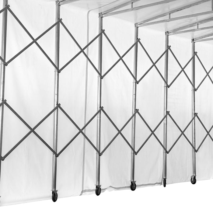 TMG-ST2550M 25' x 50' retractable mobile shelter with 27 oz PVC cover, 13' sidewalls and 14'9" peak height
