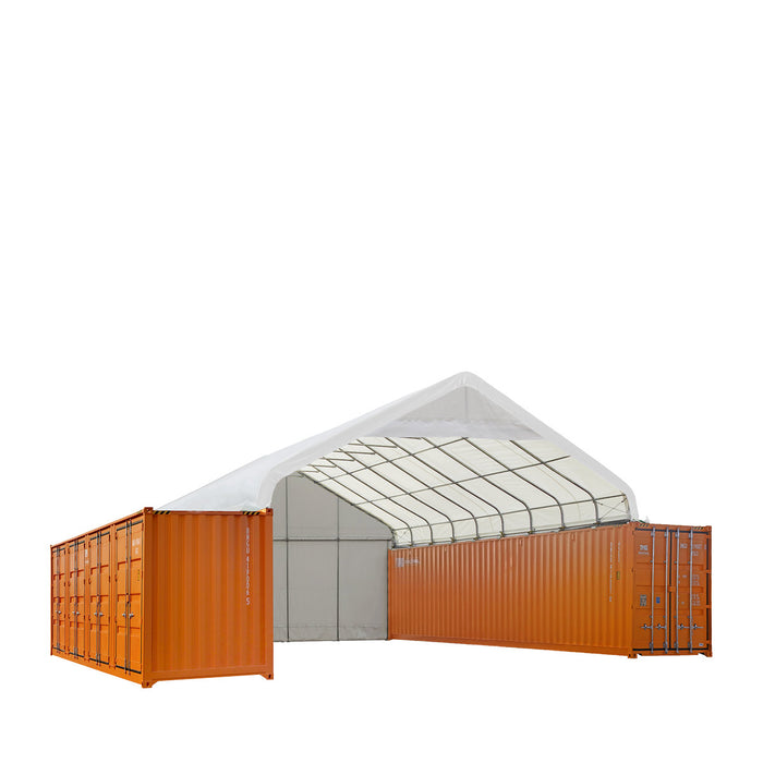 TMG-ST3042CVF 30x40 container shelter with end wall & partial front drop
