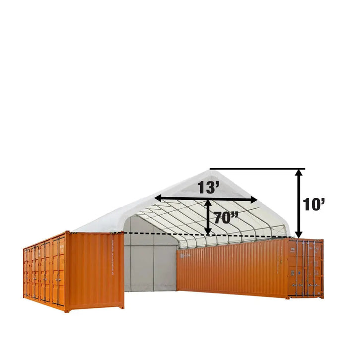 TMG-ST3042CVF 30x40 container shelter with end wall & partial front drop
