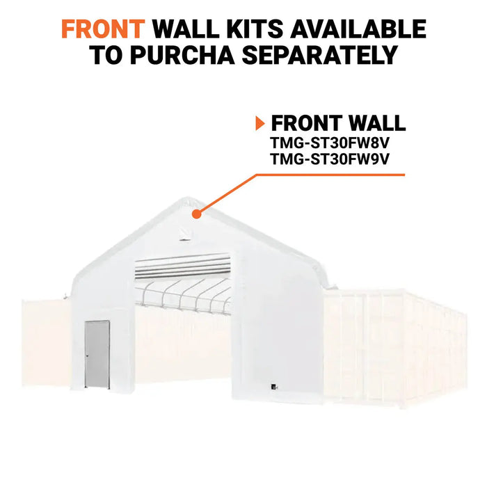 TMG-ST3042CVF 30x40 container shelter with end wall & partial front drop
