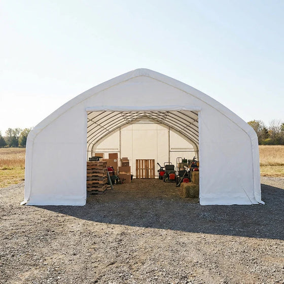 9 x 15 m Straight Wall, Peak Ceiling Storage Shelter with PVC Cover, TMG-ST3052V (Previously ST3050V) TMG Industrial Australia