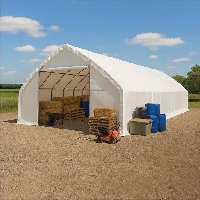 9 x 15 m Straight Wall, Peak Ceiling Storage Shelter with PVC Cover, TMG-ST3052V (Previously ST3050V) TMG Industrial Australia