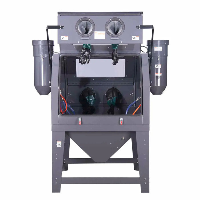 320-gallon dual station cabinet sandblaster with ETL certified vacuum system, foot pedal control, large viewing windows, and heavy-duty blasting capacity – TMG-ABC120