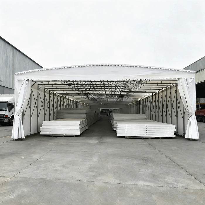 TMG-ST3350M retractable shelter, 33' x 50', 27 oz PVC, galvanized frame