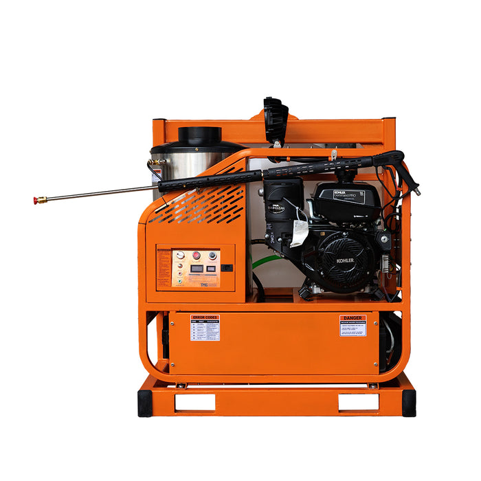 TMG-HW42T 4000 PSI skid mounted hot water pressure washer with 245 gallon tank and 14 HP Kohler engine
