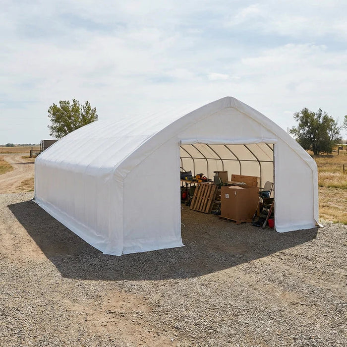 9 x 15 m Straight Wall Peak Ceiling Storage Shelter with Heavy Duty 300 GSM PE Cover TMG-ST3052E (Previously ST3050E) TMG Industrial Australia