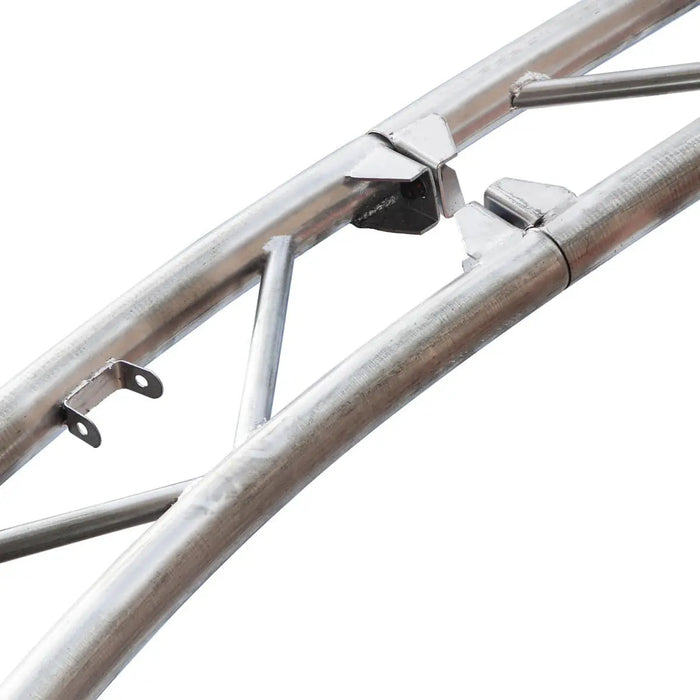 TMG-DT4022CF8 40' x 20' dual truss container shelter with 21 oz PVC cover, enclosed end wall and front drop
