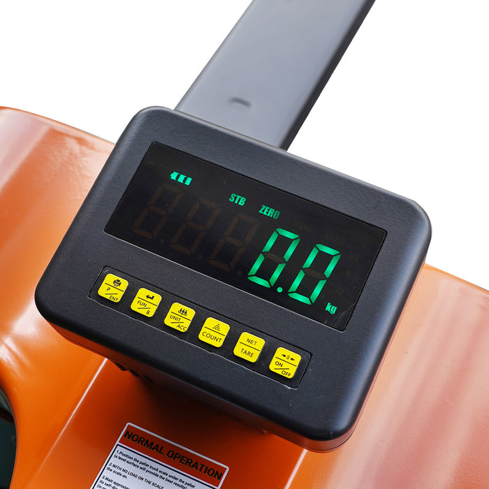 TMG-FPJ44E 4400 lb fully electric pallet jack with scale, 48" forks and 2" LCD display
