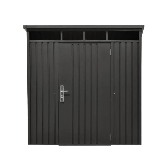 TMG-MS0507P-PRO 5x7 Pro Series galvanized metal shed with 79 inch pent roof, skylight, vents, and 34x68 inch lockable door for secure outdoor storage