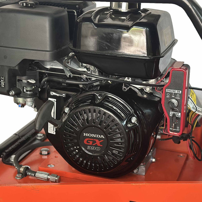 60 kN hydraulic reversible plate compactor with 13 HP Honda GX390 engine, ductile iron base, anti-vibration handle, and sealed clutch system – TMG-PC60H.