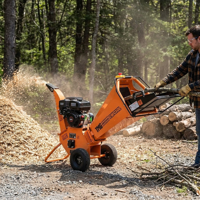 100 mm Wood Chipper with 6.5 HP Gas Engine, 150 mm Reversible Blades, 240 mm Rotor, TMG-GWC10L TMG Industrial CA