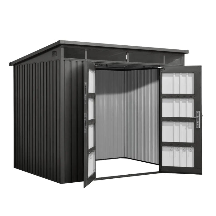 TMG-MS0608P-PRO 6x8 Pro Series galvanized metal shed with 79 inch pent roof, skylight, vents, and 50x68 inch door opening for secure outdoor storage