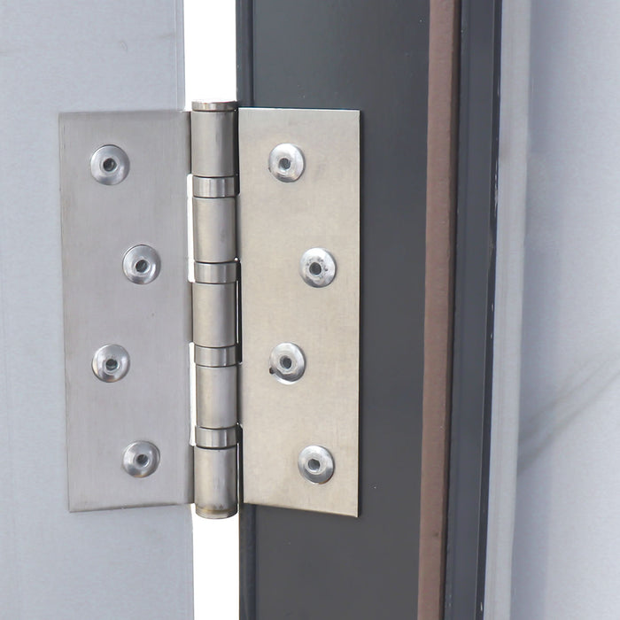 TMG-FTD07 7ft portable restroom with two private stalls, ceramic toilets, triangular sinks, and solar exhaust fan in durable steel frame