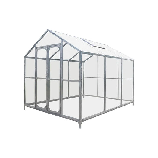 8' x 10' Greenhouse with Galvanized Steel Frame, Polycarbonate Twin-Wall Roof and Crystal-Clear Solid Walls