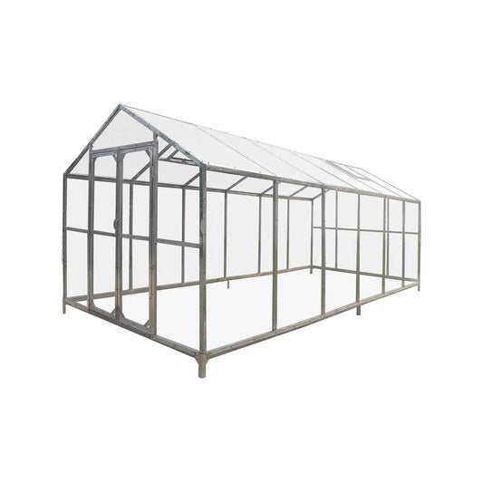 8' x 20' Greenhouse with Galvanized Steel Frame, Polycarbonate Twin-Wall Roof and Crystal-Clear Solid Walls