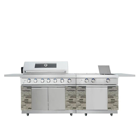 9' viljelty kivi - 6-polttimen ulkokaasugrilli, 6 pääpoltinta, valurautapoltin, sivupoltin, parilapoltin, CSA-sertifioitu, TMG-LKS09S