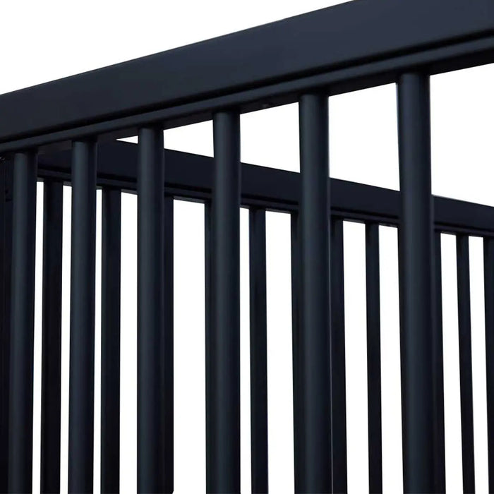 9' x 10' pre-built pine lumber horse stall with vertical bar top, sliding door, U-shaped opening, and powder-coated steel frame – modular panels for barn installation.