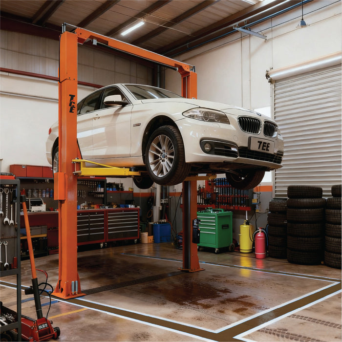 ALI-sertifioitu 10 000 paunan (4,3 m) kaksipilarinen automaattinen nostolaite, symmetriset varret, 79 tuuman (199 cm) nostokorkeus, 166 tuuman (416 cm) poikittaispalkki TMG-TO2609