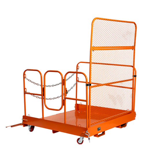 TMG-FWP33 Forklift Work Platform, 54” x 54” with 3300 lb capacity, heavy-duty safety cage and access ramp for elevated work
