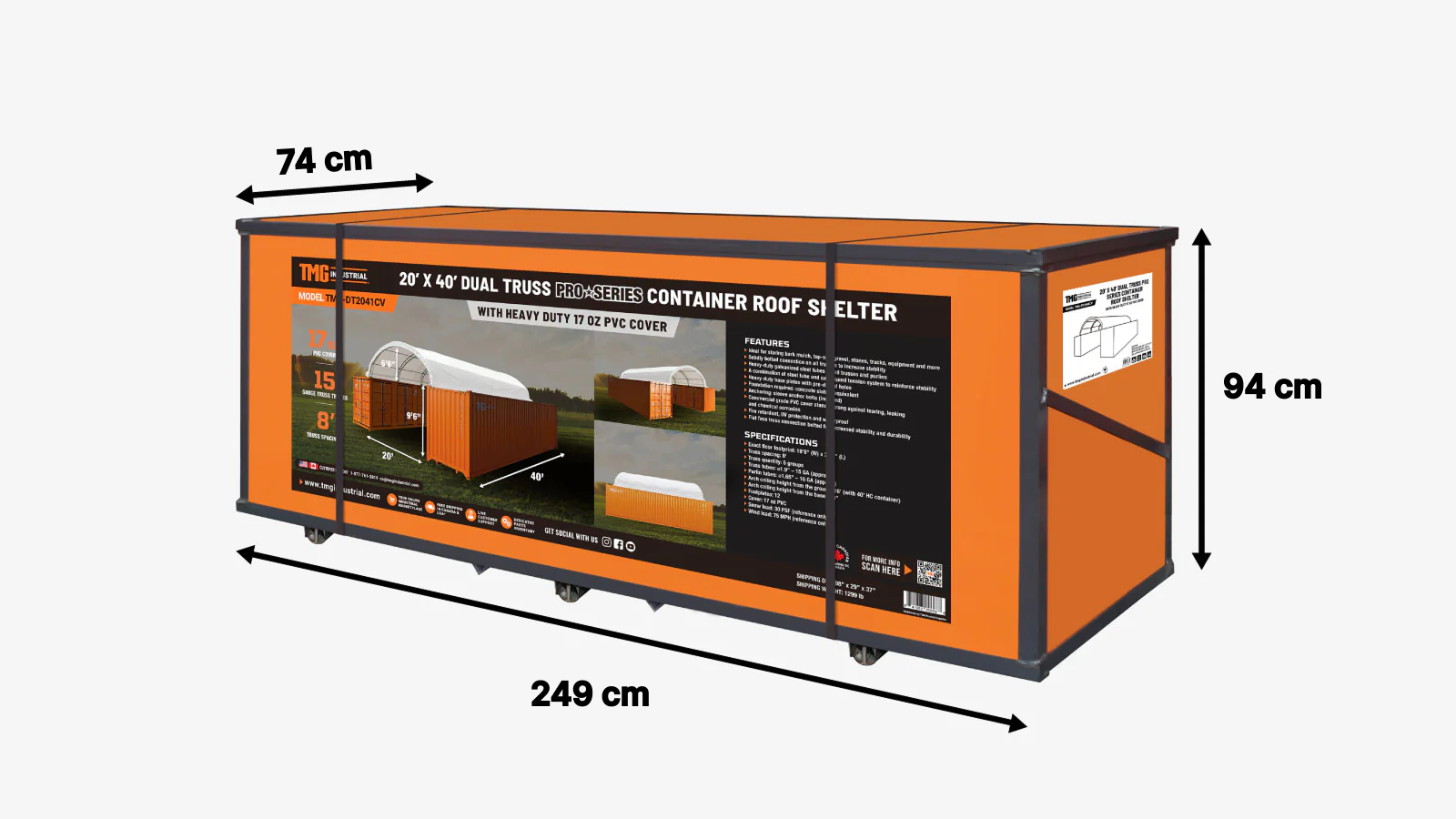 TMG Heavy Series™ 6 x 12m Dual Truss Container Shelter, 580 gsm PVC, TMG-DT2041CV-shipping-info-image
