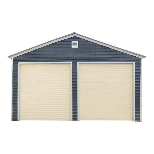 TMG-MS20-RD08 Motorized Roll-Up Door Kit for TMG-MS20 series metal barn sheds, featuring two remote controls, an AC motor, and a backup manual opener for smooth and reliable operation.