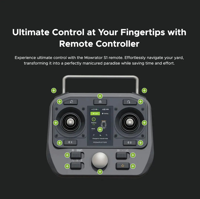 MowRator Robotic Lawnmower, S1 Advanced Series 2WD, All-In-One Battery Remote Control, 3-In-1 System (Mulch, Bag, Discharge), Model# TMG-MO0995