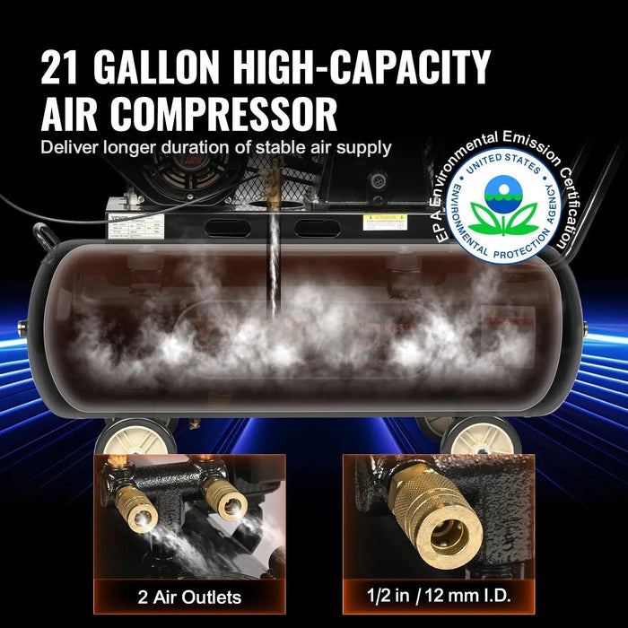 21 gallonan säiliöllä varustettu kaasukäyttöinen ilmakompressori, 7 hv, kannettava ja kestävä rakenne, DOBA-AC21G