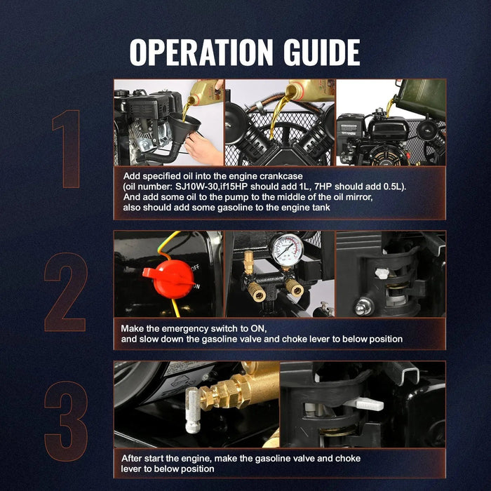 21 gallonan säiliöllä varustettu kaasukäyttöinen ilmakompressori, 7 hv, kannettava ja kestävä rakenne, DOBA-AC21G