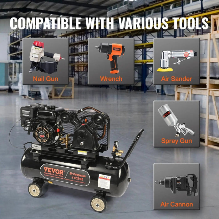 21 gallonan säiliöllä varustettu kaasukäyttöinen ilmakompressori, 7 hv, kannettava ja kestävä rakenne, DOBA-AC21G