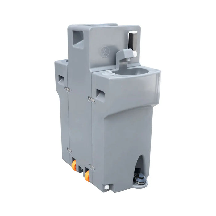 TMG-FMW20 Portable Handwash Station with dual 17 Gallon fresh water tanks and a 35 Gallon waste tank, designed for 2-person use in high-traffic environments, offering convenience, hygiene, and easy transport.