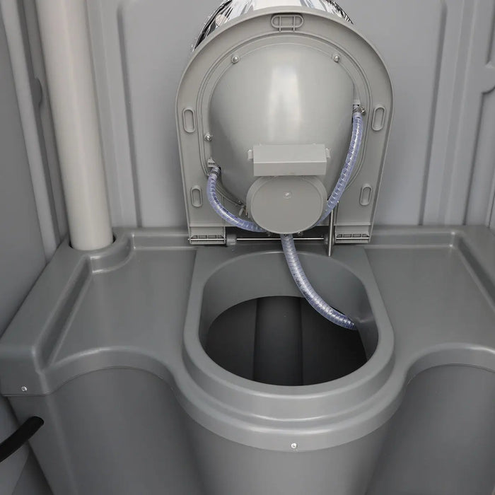 TMG-FMT10F Portable Toilet with urinal, soap dispenser, flush system, 50 Gallon waste tank, and 12 Gallon fresh water tank, ideal for outdoor events and construction sites.