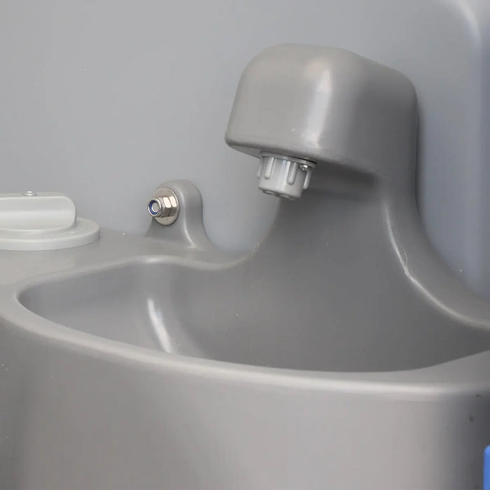 TMG-FMT10F Portable Toilet with urinal, soap dispenser, flush system, 50 Gallon waste tank, and 12 Gallon fresh water tank, ideal for outdoor events and construction sites.