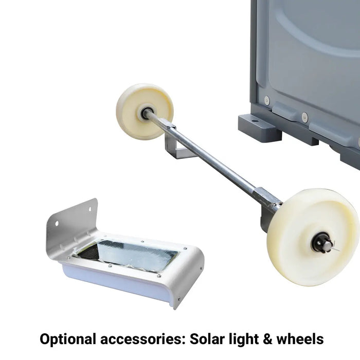 TMG-FMT10F Portable Toilet with urinal, soap dispenser, flush system, 50 Gallon waste tank, and 12 Gallon fresh water tank, ideal for outdoor events and construction sites.