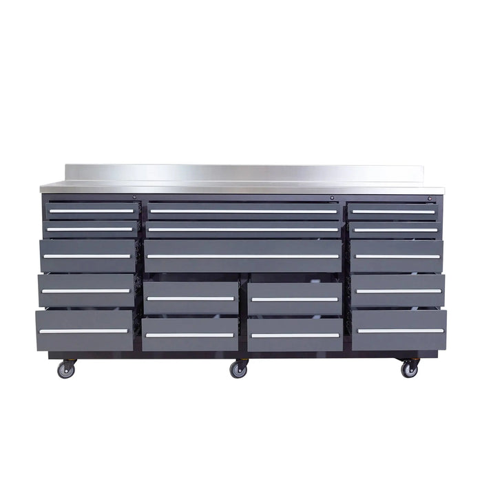 Pro Series 7-Ft 17-Drawer Workbench with Stainless Steel Top, Ball Bearing Double Slides & Casters, TMG-WB717