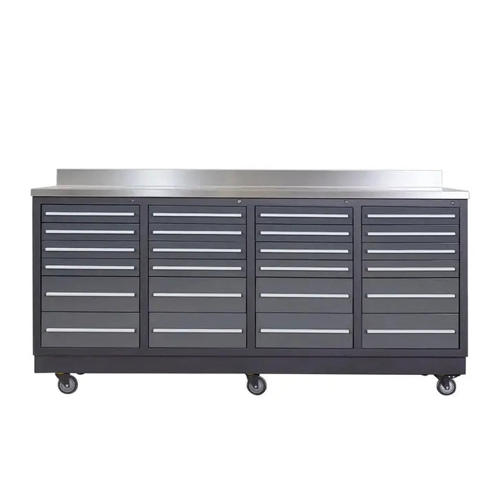 Pro Series 7-Ft 24-Drawer Workbench with Stainless Steel Top, Ball Bearing Double Slides & Casters TMG-WB724 TMG Industrial Australia
