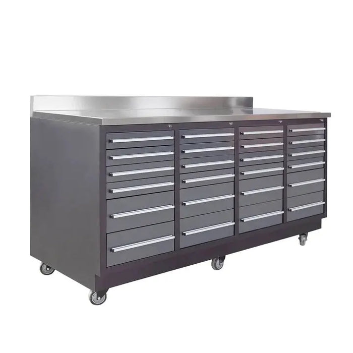 Pro Series 7-Ft 24-Drawer Workbench with Stainless Steel Top, Ball Bearing Double Slides & Casters TMG-WB724 TMG Industrial Australia