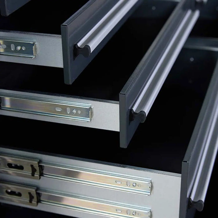 Pro Series 9-Ft 18-Drawer Workbench with Stainless Steel Top, Ball Bearing Double Slides & Casters, TMG-WB918