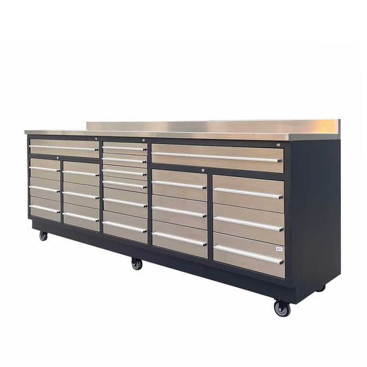 TMG Industrial Pro Series 9-FT 20 Drawer Workbench with Stainless Table Top and Drawer Fronts, Double Slide Lockable Drawers, TMG-WB921S(Previously TMG-WB21DS)