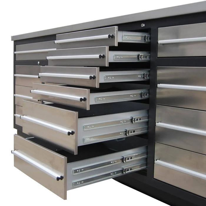 TMG Industrial Pro Series 9-FT 20 Drawer Workbench with Stainless Table Top and Drawer Fronts, Double Slide Lockable Drawers, TMG-WB921S(Previously TMG-WB21DS)
