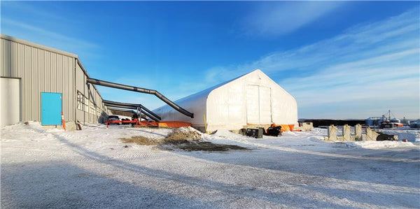 60’ x 200’ Dual Truss Shelter built on concrete pony wall. 2023, Brampton, ON, Canada.