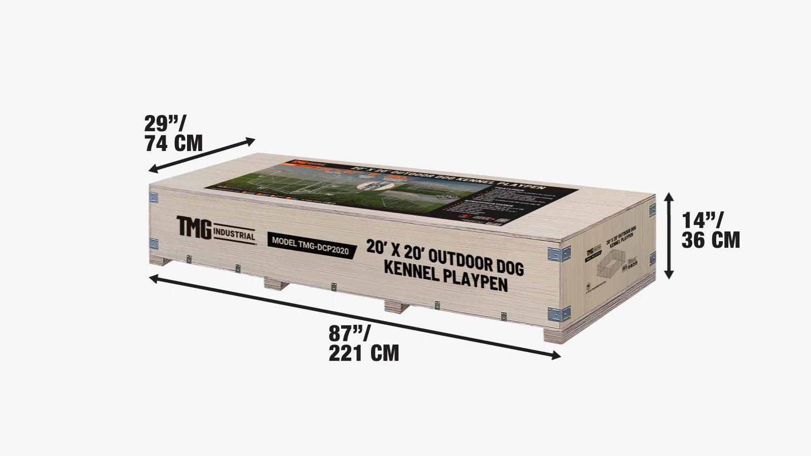 20' x 20' ulkokoirahäkki, ulkokoirien juoksuhäkki, lemmikkien liikuntatalo, lukittava portti, 6' verkkoaita, TMG-DCP2020-shipping-info-image