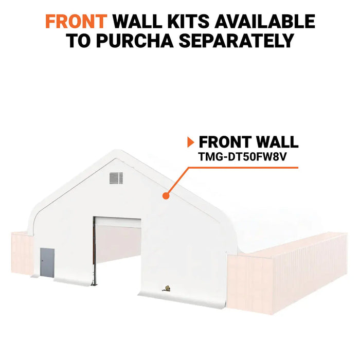 Pro Series 50' x 40' Dual Truss Container Shelter with Heavy Duty 32 oz PVC Cover, Enclosed End Wall and Front Drop, TMG-DT5040CF-PRO - TMG Industrial